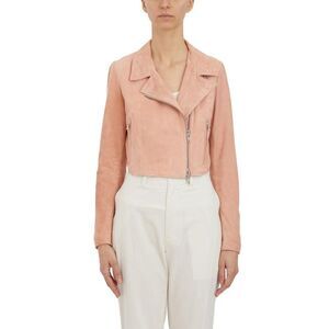 SWORD Suede Cropped Moto Jacket Women Beige Coats & Jackets